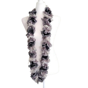 Handmade infinity black and gray ruffle soft scarf